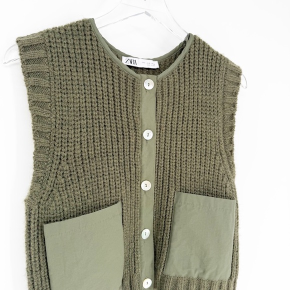 ZARA Sleeveless Knit Button Front Vest S Green - Picture 4 of 6